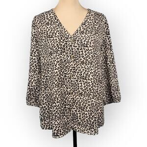 Maurices Leopard Print Button Down Blouse Lg Lightweight Mob Wife Safari Preppy